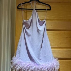 Amanda Uprichard Lilac Feather-Trim mini dress